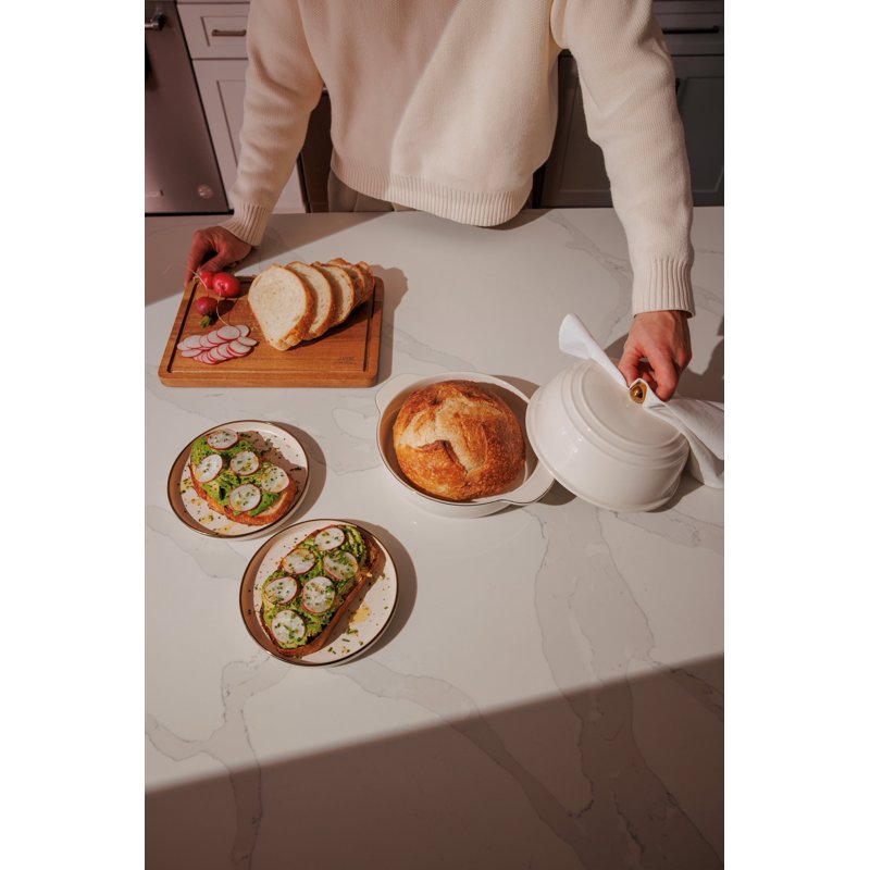 Ceramic Bread Oven - Cream Glaze with Gold Accents