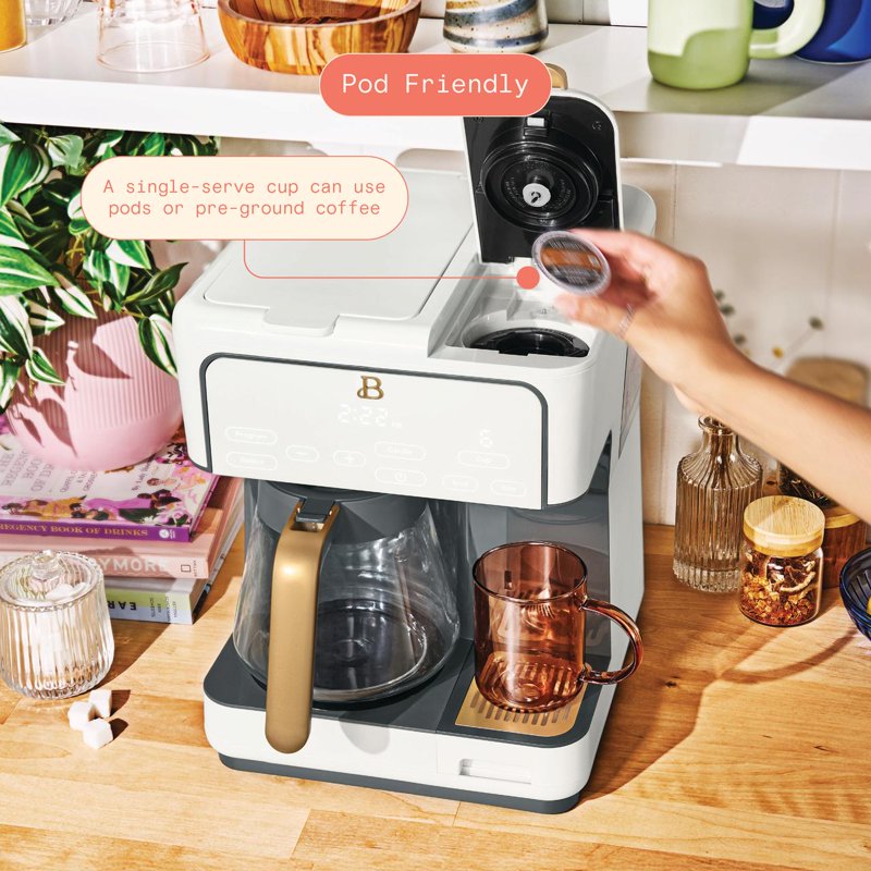 Multi-Brew 12-Cup Programmable Drip & Single-Serve Coffee Maker - White Icing