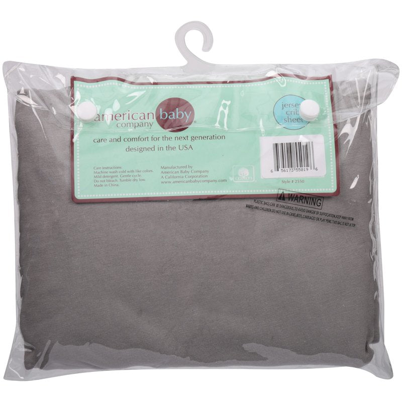 Gray Fitted Crib Sheet 28x52 Inches - Soft Breathable 100% Cotton Jersey, Enhanced Thickness for Baby & Toddler