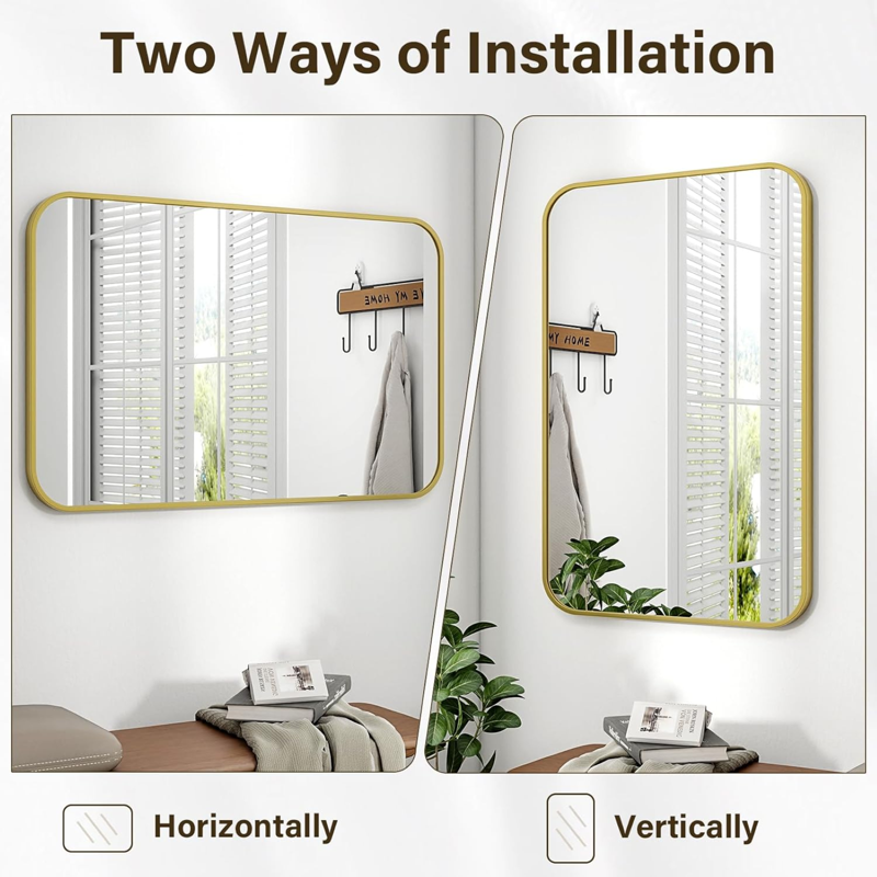 Bathroom Mirror Wall-Mounted 30x40 Inches Gold Frame Rectangular - AUROMIR 30"x40"