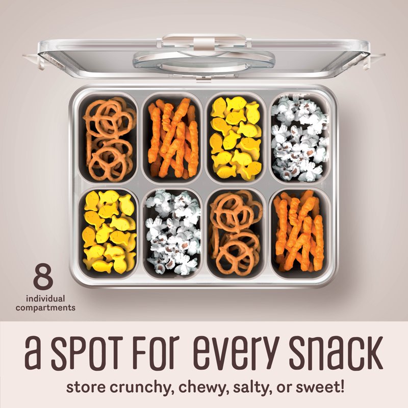 8-Compartment Snack Container with Lids & Handle - Taupe