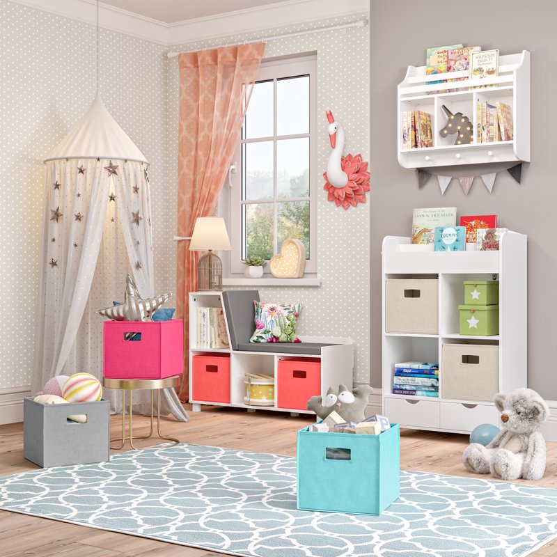 Wall Mounted Kids Bookshelf & Toy Storage Organizer - White