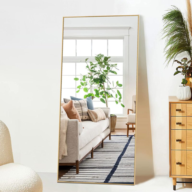 47x22 Inch Gold Wall Mirror - Large Aluminum Alloy Wall-Mounted Bathroom & Bedroom Mirror - No Stand