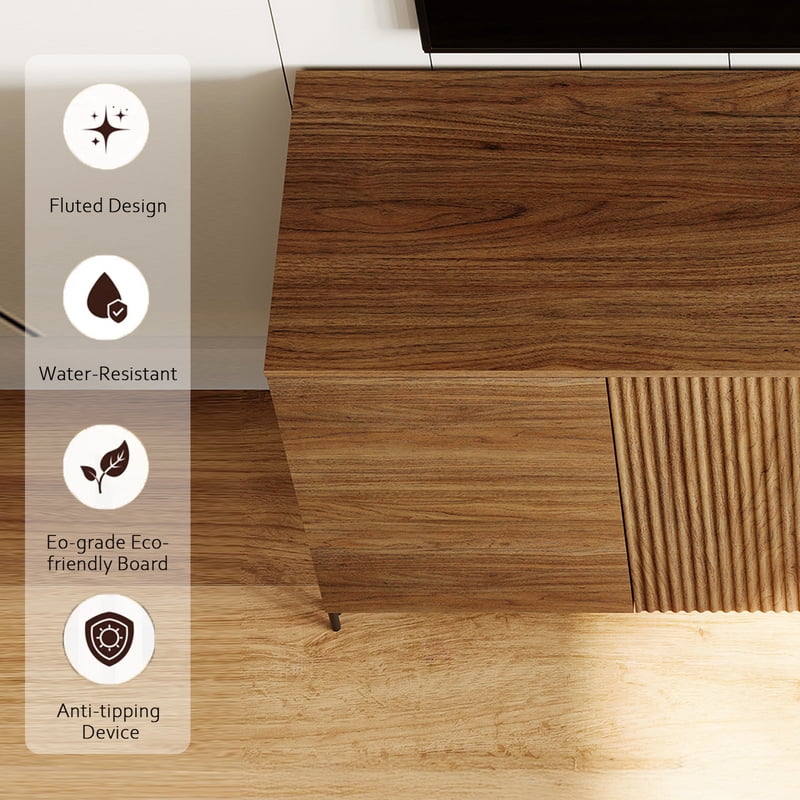 61" Minimalist Sideboard with Geometric Design - Walnut