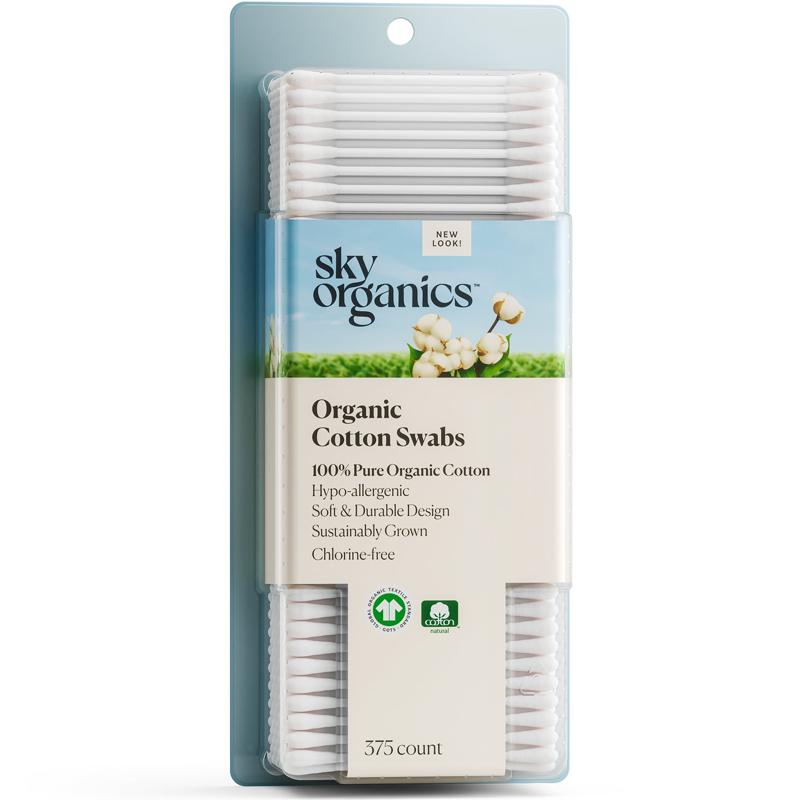 Organic Cotton Swabs, 100% Pure & Hypoallergenic, 375 Count (2 Pack)