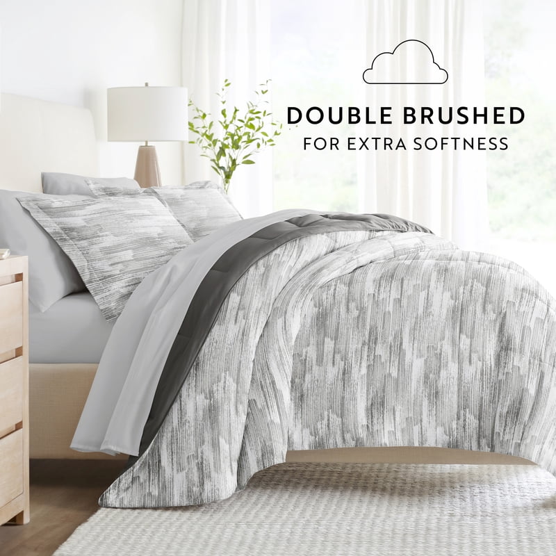 Twin XL Microfiber Bedding Set with Comforter & Sheets - Textured Stripe Gray