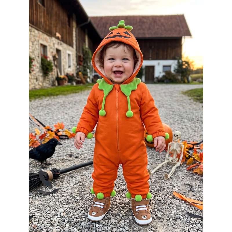 Kids Toddler Halloween Pumpkin Costume Romper - Orange, 6-12 Months