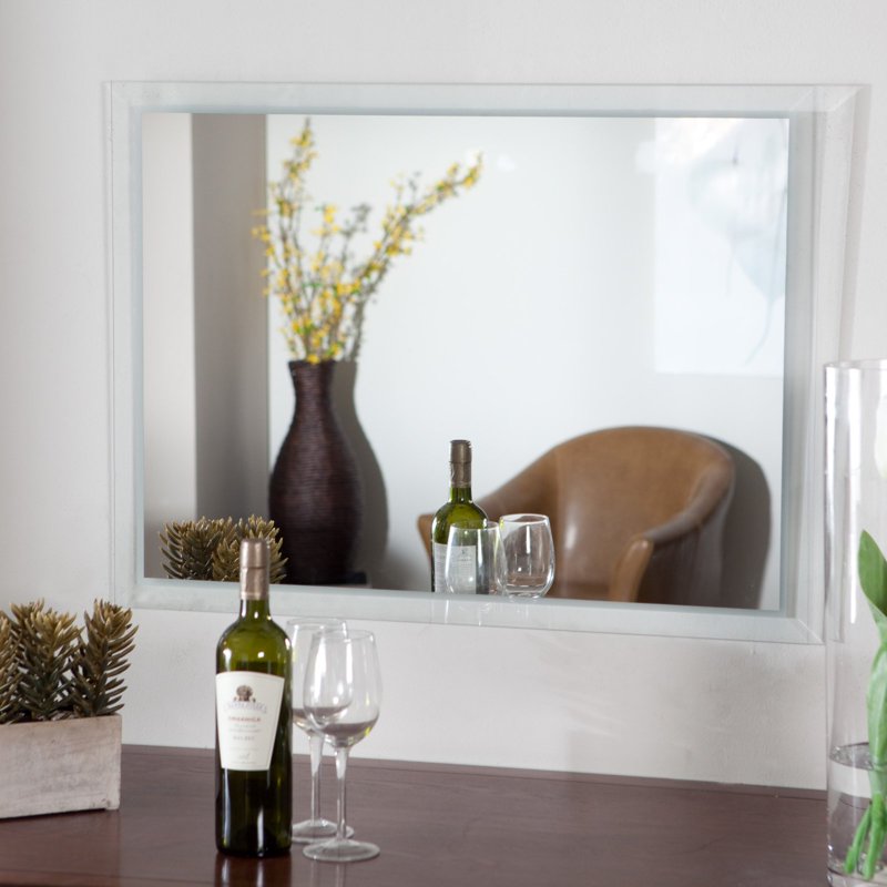 Frameless Etched Border Wall Mirror - Silver, Distortion-Free, Ready to Hang