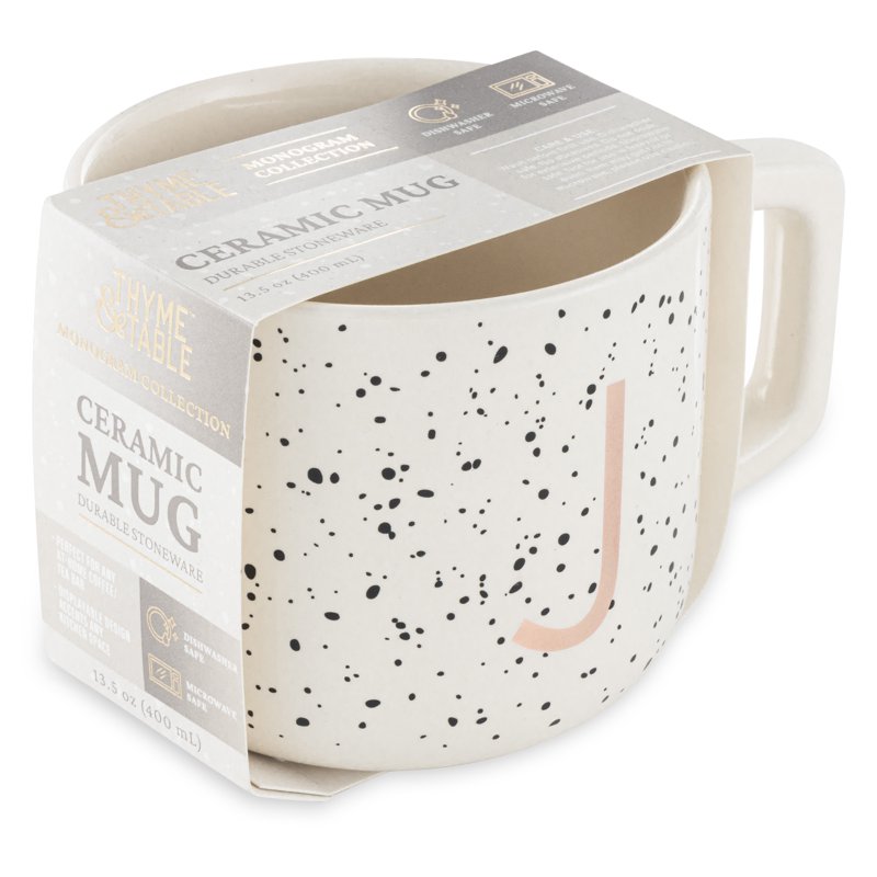 Monogram J Stoneware Mug - 13.5 oz White Speckled Design