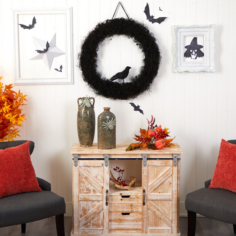 Halloween Black Raven Twig Wreath - 30 Inch Artificial Decor for Indoor Use