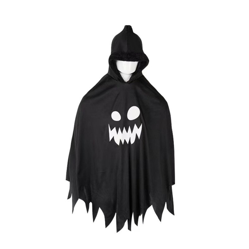 Kids Glow In The Dark Ghost Face Costume Cape for Halloween - Unisex 10-12 Years - Black Fancy Dress