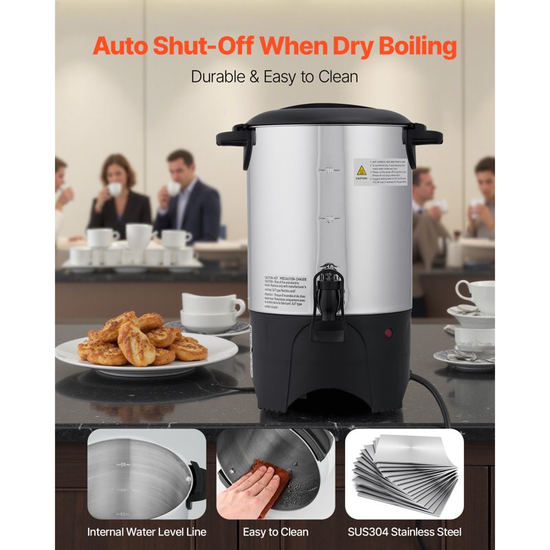 30-Cup Commercial Coffee Urn - Fast-Brewing Hot Drink Dispenser