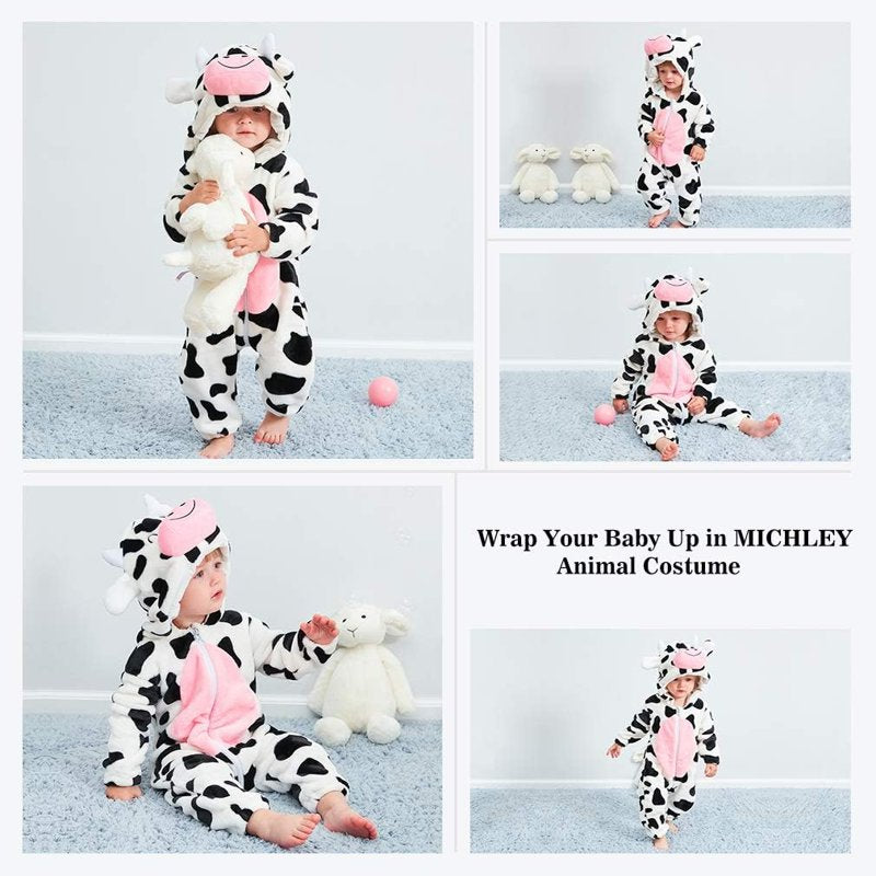 Unisex Baby Animal Costume Romper - White Cow 12-18 Months Winter Autumn Flannel