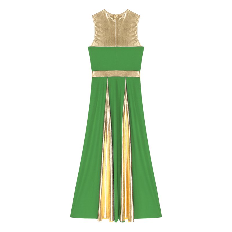 Women’s Sleeveless Worship Dance Dress - Metallic Patchwork Church Performance Green M
