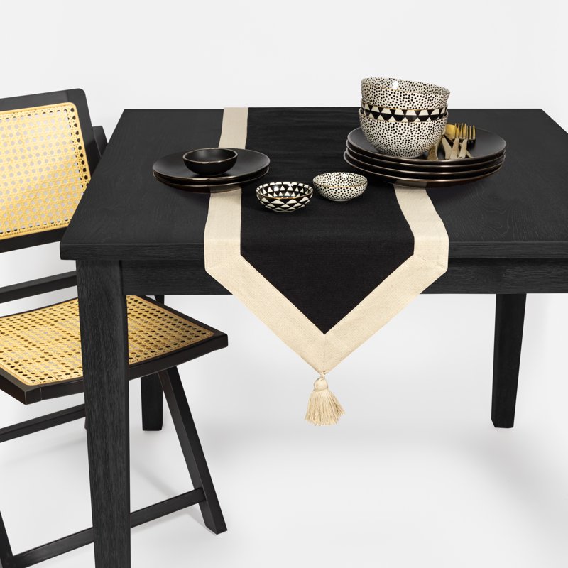 Handmade Table Runner - Black with Gold Border, 14 x 72"