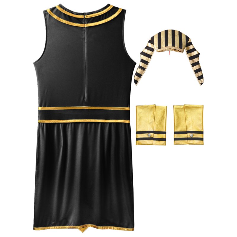 Egyptian Pharaoh Costume Men Black Size M with Snake Head Hat & Cuffs