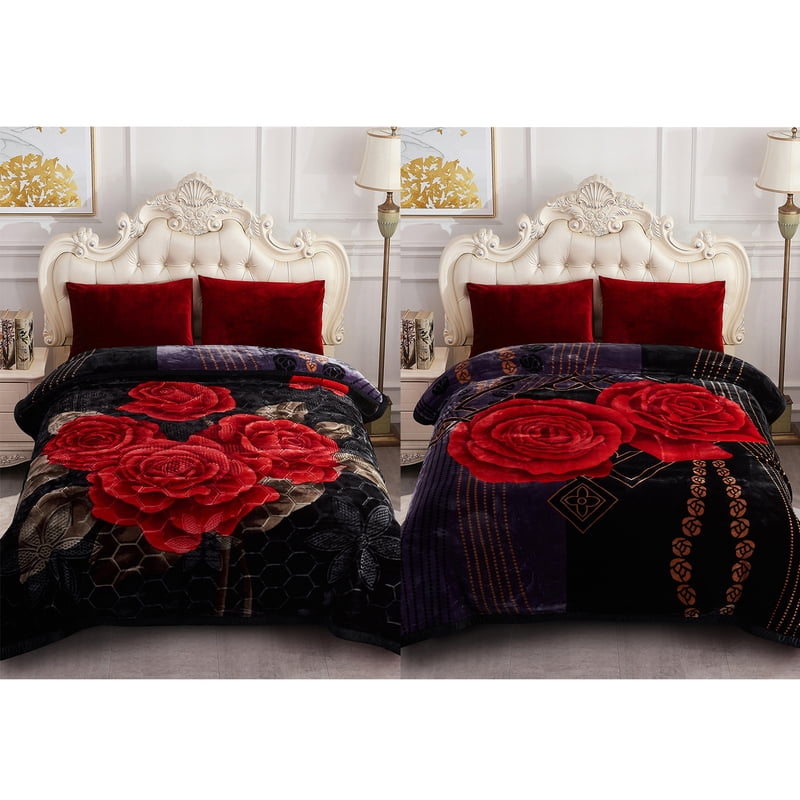Heavy Reversible King Size Microfiber Blanket - 10lbs Plush Warm Bedding with AB Pattern - Black, Purple & Rose - 87x95 Inches - Warm Winter Bed Cover - Variation: AB-Black Purple & Rose