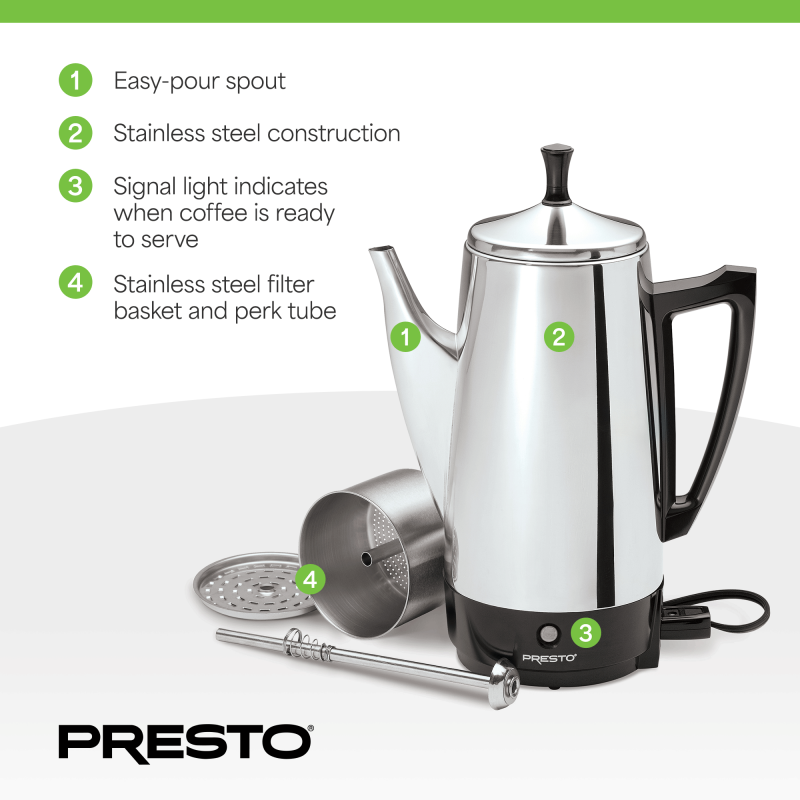 Stainless Steel Coffee Maker - 12-Cup Capacity, 72 oz
