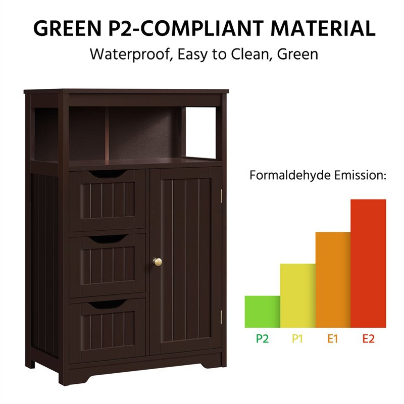Wooden Bathroom Storage Cabinet with Open Shelving - Espresso - Alden Design