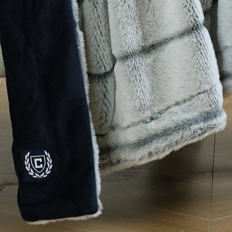 Faux Fur Plush Throw Blanket - Reversible, 50x70 inches, Navy