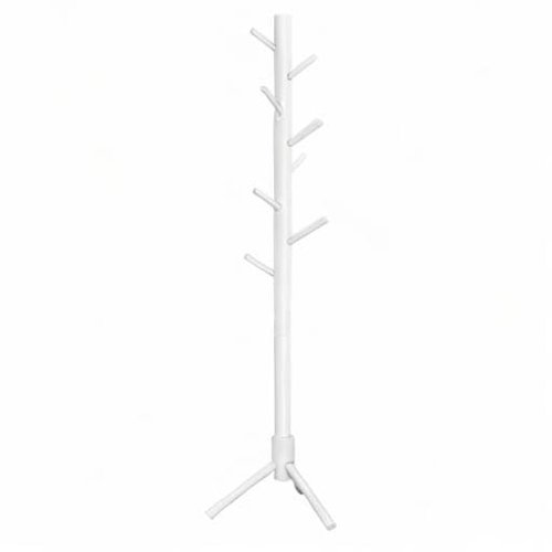 VASAGLE Solid Wood Coat Rack, Free Standing Tree-Shaped Coat Rack with 8 Hooks, 3 Height Options, for Clothes, Hats, Bags, Living Room, Bedroom, Home Office, White URCR04WT