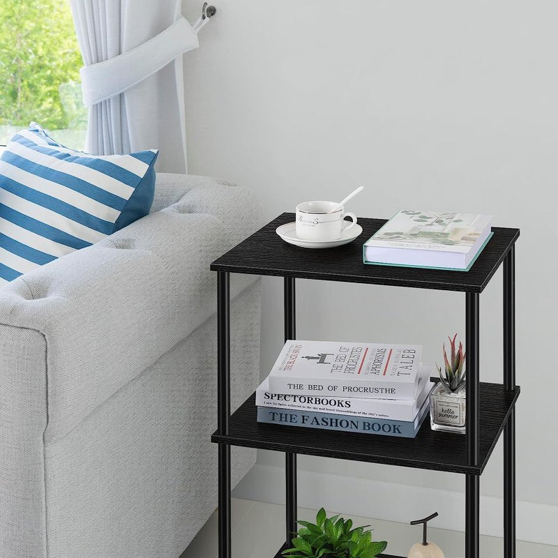 Modern Lightweight Wood End Table - Black 3-Tier Design