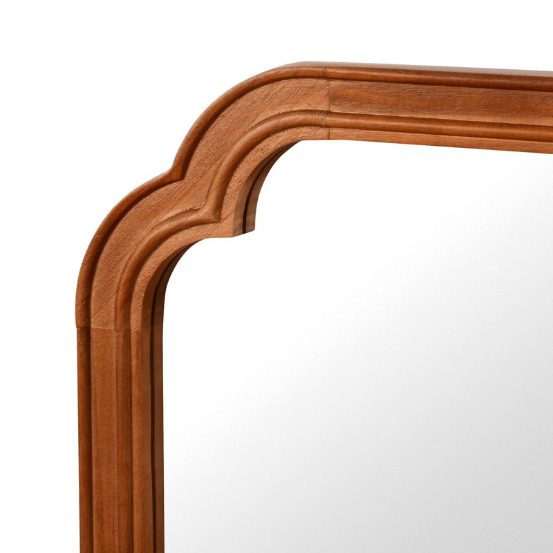 Wall Mirror 20x30 Inches Rounded Corner Solid Wood Frame Yellowish - Decorative Vanity