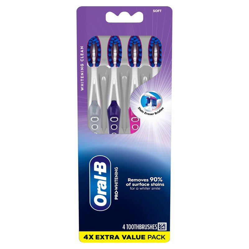 Pro Whitening Manual Toothbrush, Soft Bristles, 4 Count