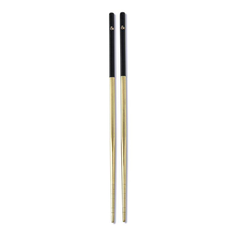 Stainless Steel Chopsticks Set - 5 Pairs Black & Gold