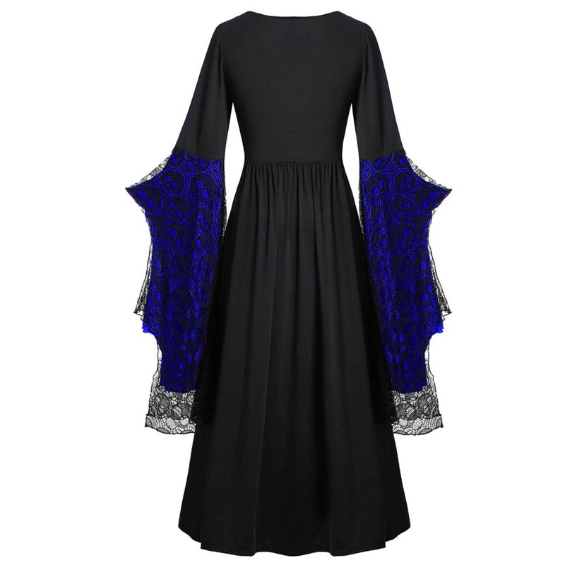 Blue Gothic Witch Dress for Women - Renaissance Costume with Bat Sleeves, Size M - AA-Blue