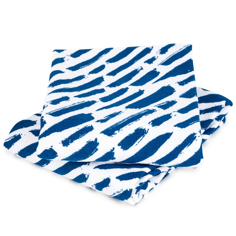 Cotton Terry Kitchen Towels Set - Blue & White, 2-Piece