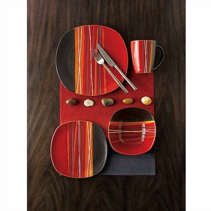 16-Piece Dinnerware Set - Red, Durable Stoneware Dinnerware