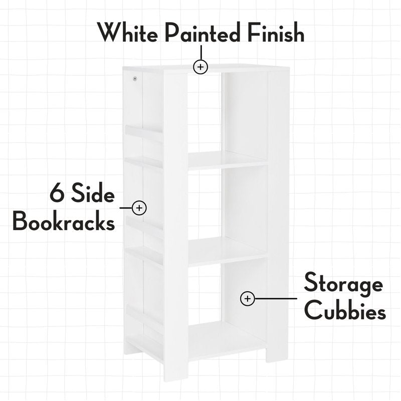 Kids Bookshelf Toy Organizer Tower with 3 Cubbies & 6 Bookracks - Multiple Colors