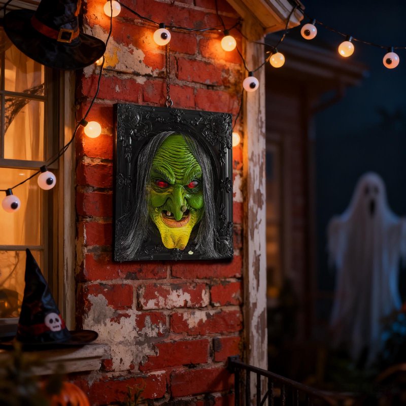 Halloween Witch Wall Hanging with Motion Sensor and Sound Effects