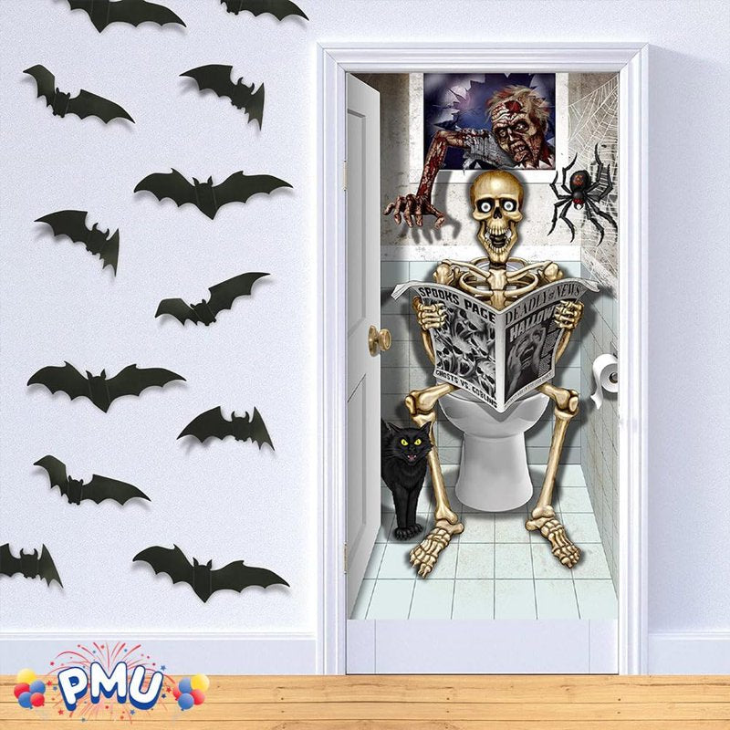 1 Pack Halloween Door Cover - Trick or Treat Candy & Spider Design - Indoor Outdoor Spooky Decor