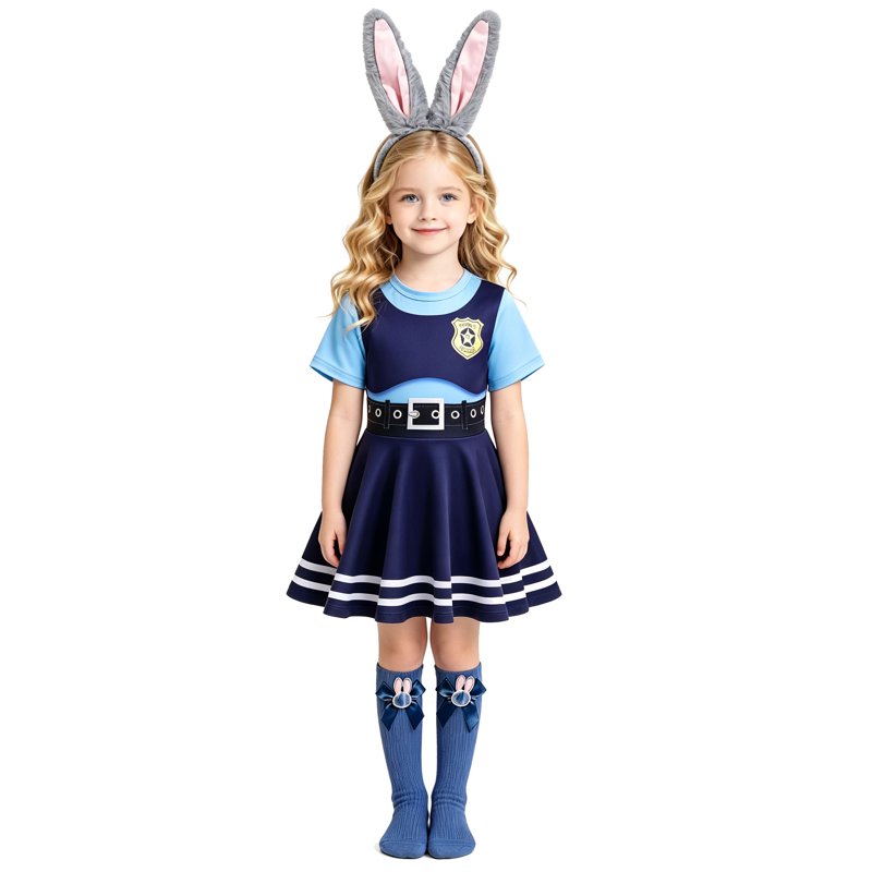 Kids Bunny Police Costume Dress & Accessories Size 5-6 Halloween Cosplay