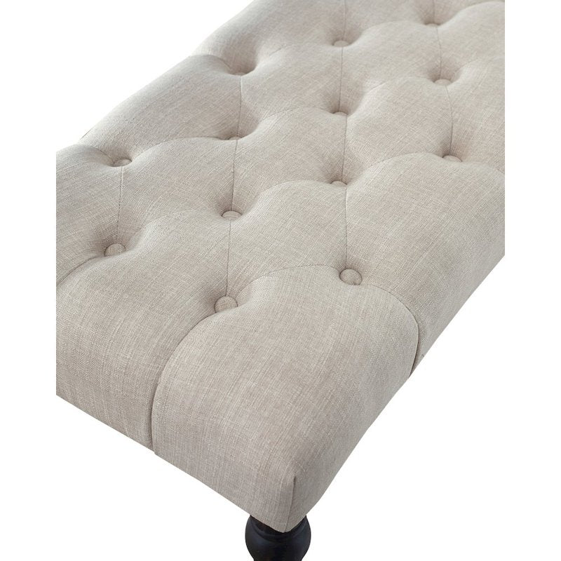 Fabric Tufted Turned Leg Dining Bench - Tan