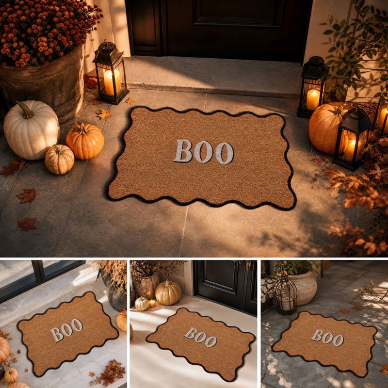 Halloween 'BOO' Coir Doormat 47.2 x 29.5 Inches Wavy Black Trim Welcome Mat