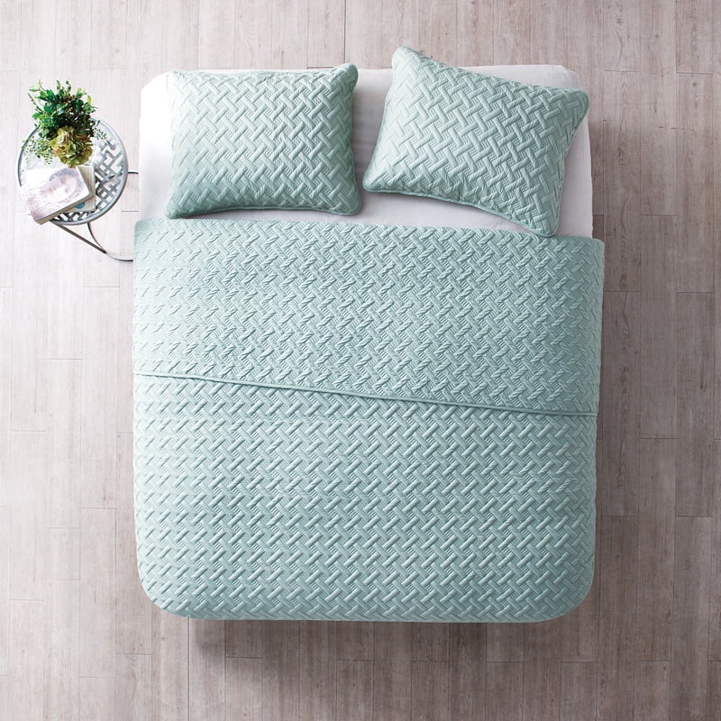 Twin Blue Geometric Quilt Set with Sham - Microfiber Bed Cover for Adults
