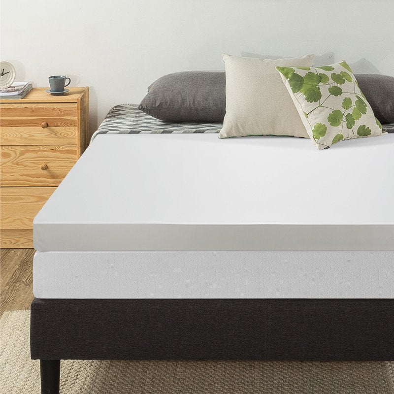 Memory Foam Mattress Topper Short Queen 4-Inch Green Tea Infused Cover