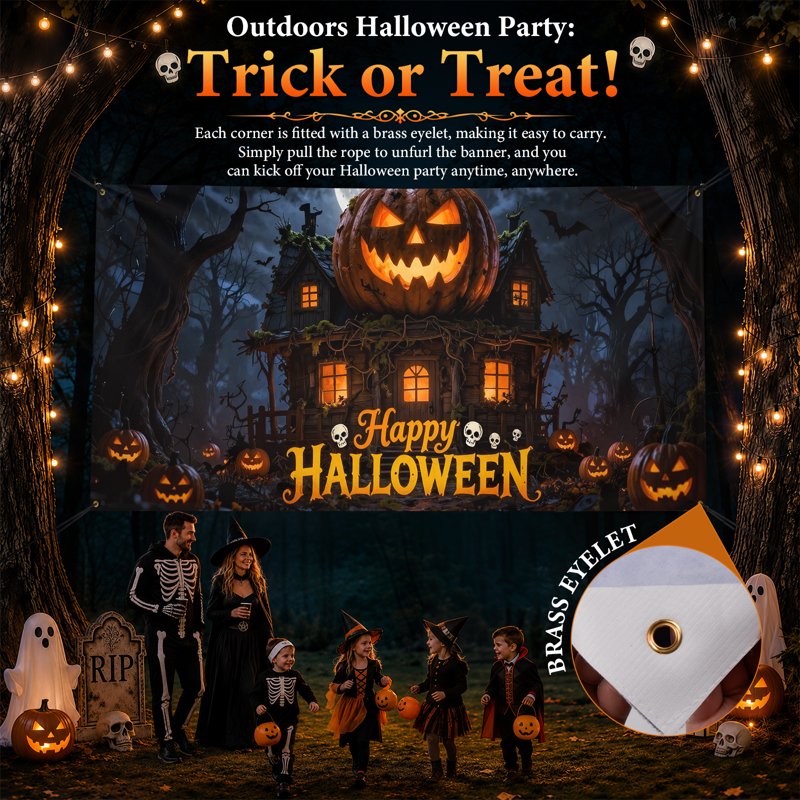 Halloween Garage Door Banner - Haunted Pumpkin Manor 16 x 7 ft Outdoor Halloween Decoration