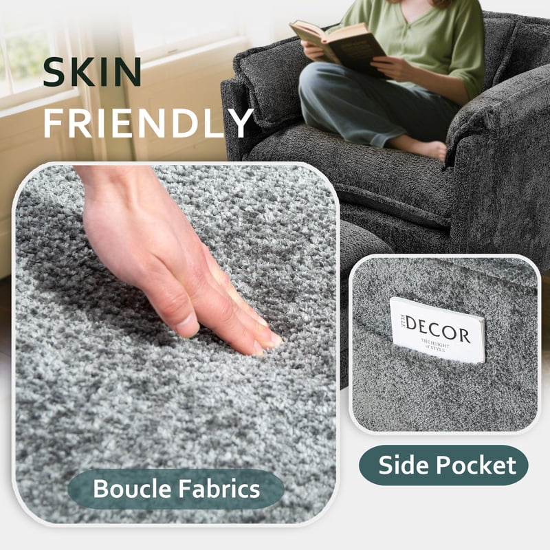Boucle Accent Chair with Ottoman - Cozy Upholstered Lounge Chair