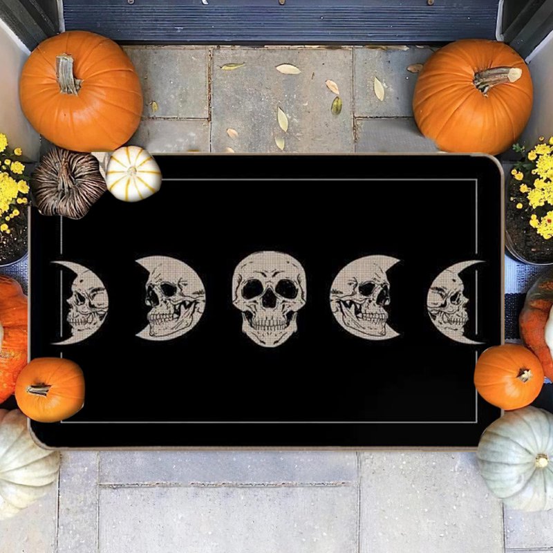 Halloween Door Mat - Spider Web Bones Welcome Doormat, Outdoor Non-Slip Rug - Variation D