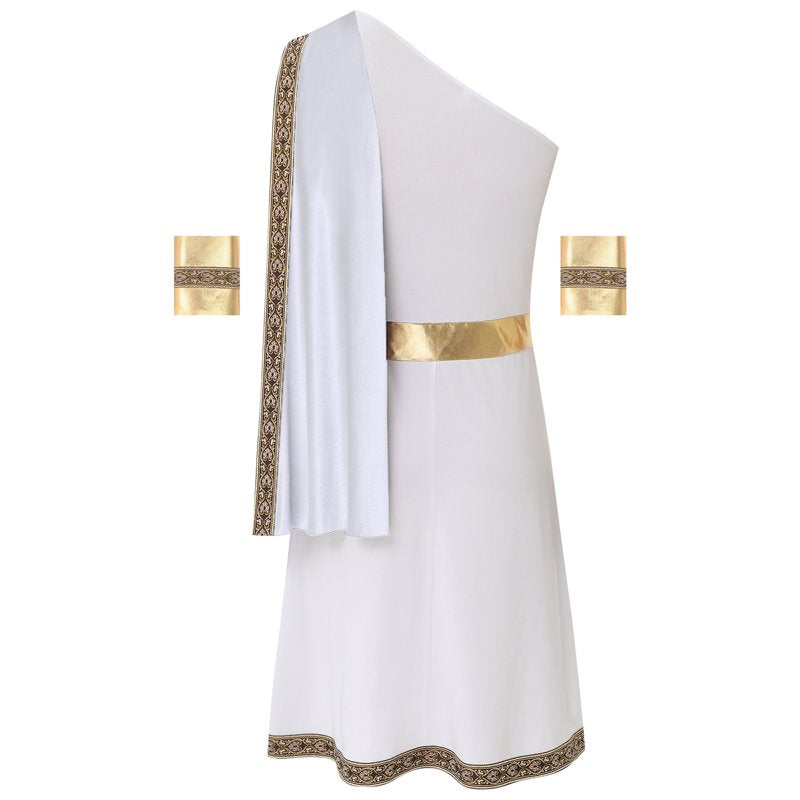 Men's Greek Roman Toga Costume with Sleeves - White, Medium Halloween Cosplay