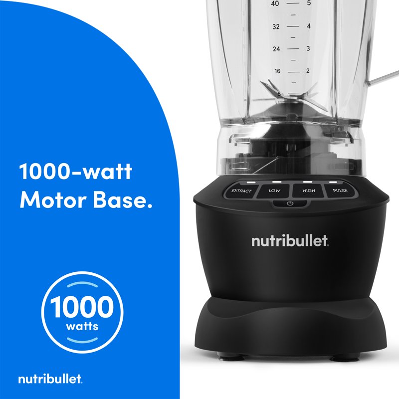 1000W High-Performance Blender Combo - 56 oz Pitcher & Portable Cups, Matte Black