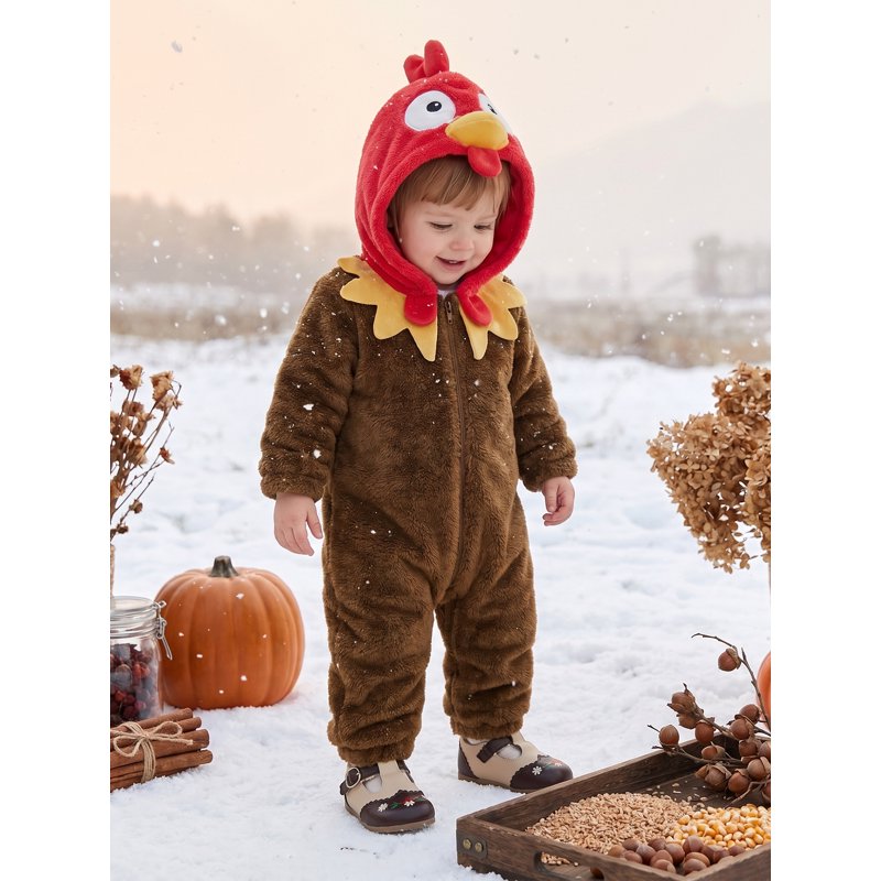 Yellow Toddler Baby Turkey Costume - Unisex Fall Winter Fleece Jumpsuit, 18-24 Months