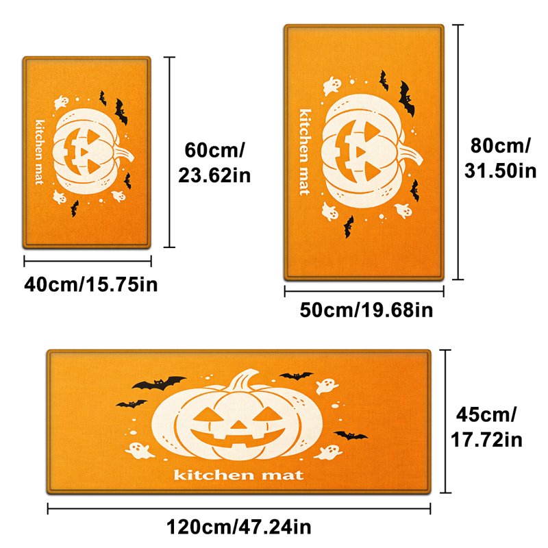 Halloween Pumpkin Lantern Floor Mat - 15.7''x23.6'' Non-Slip Flannel Rug for Entryway & Bathroom