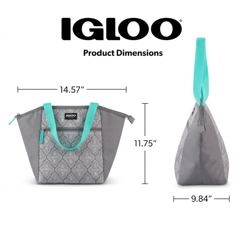 Insulated Lunch Tote Bag Cooler - 14 Can Capacity - Gray & Teal (2 Pack)