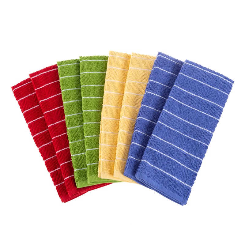 100% Cotton Kitchen Towels Set - Bright Chevron Pattern, 8 Pack