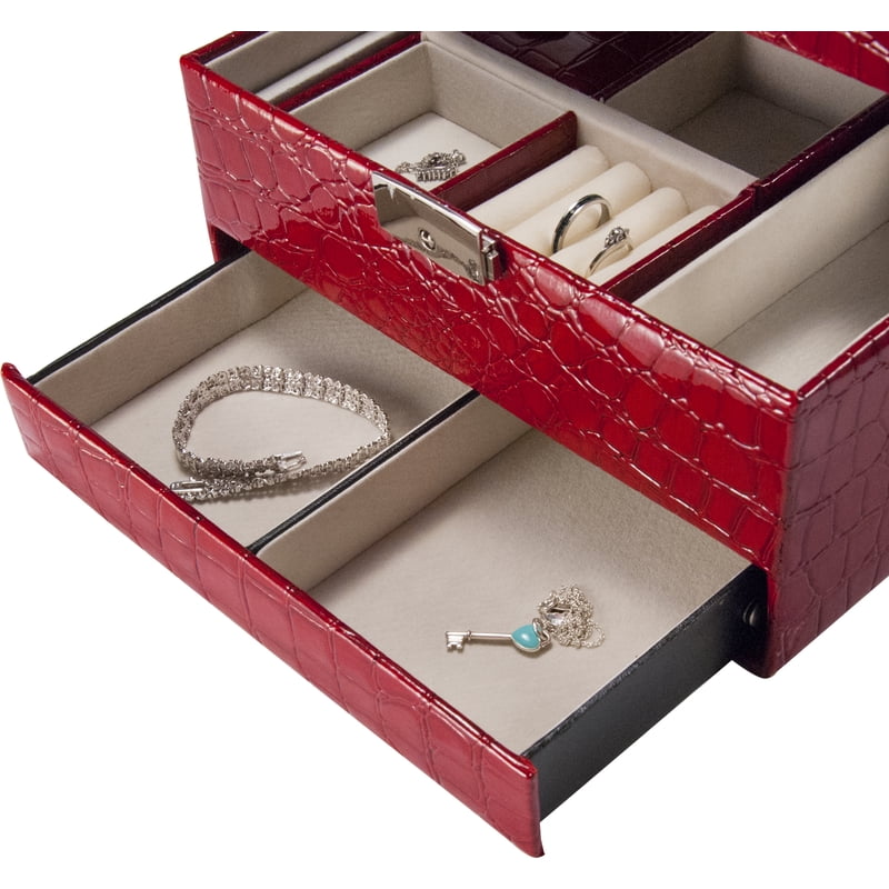Jewelry Case with Velvet Compartments and Key Lock - Multiple Colors